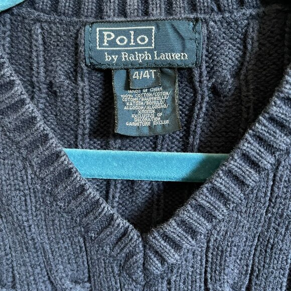 Polo Ralph Lauren Boys Cable-Knit Sweater Vest - Size 4/4T - Navy with Pony Logo - Picture 4 of 4